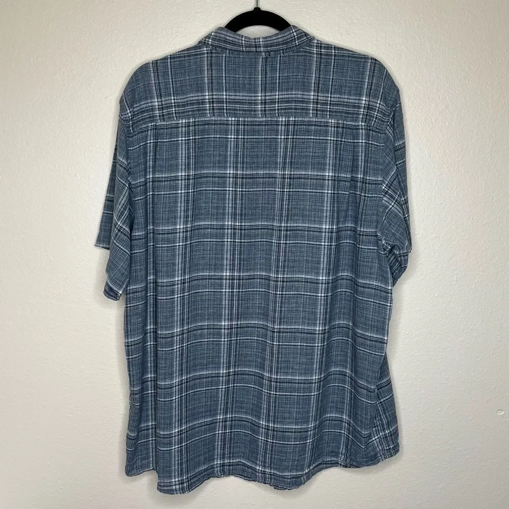 Weatherproof Vintage Linen Blend Blue Plaid Short Sleeve Button Front Men XL